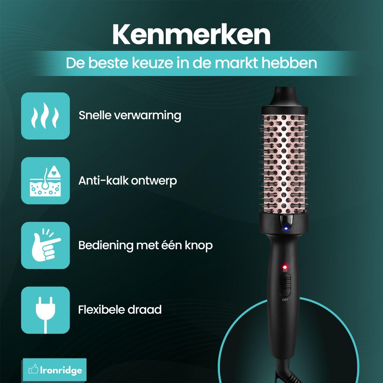 Ironridge® Thermal Brush Deluxe – Verwarmend – Met Meerdere Warmtestanden – Voor Styling & Volume – Geschikt voor Verschillende Haartypes – Voor Glad, Vol & Glanzend Haar – Gebruiksvriendelijk & Comfortabel Design**