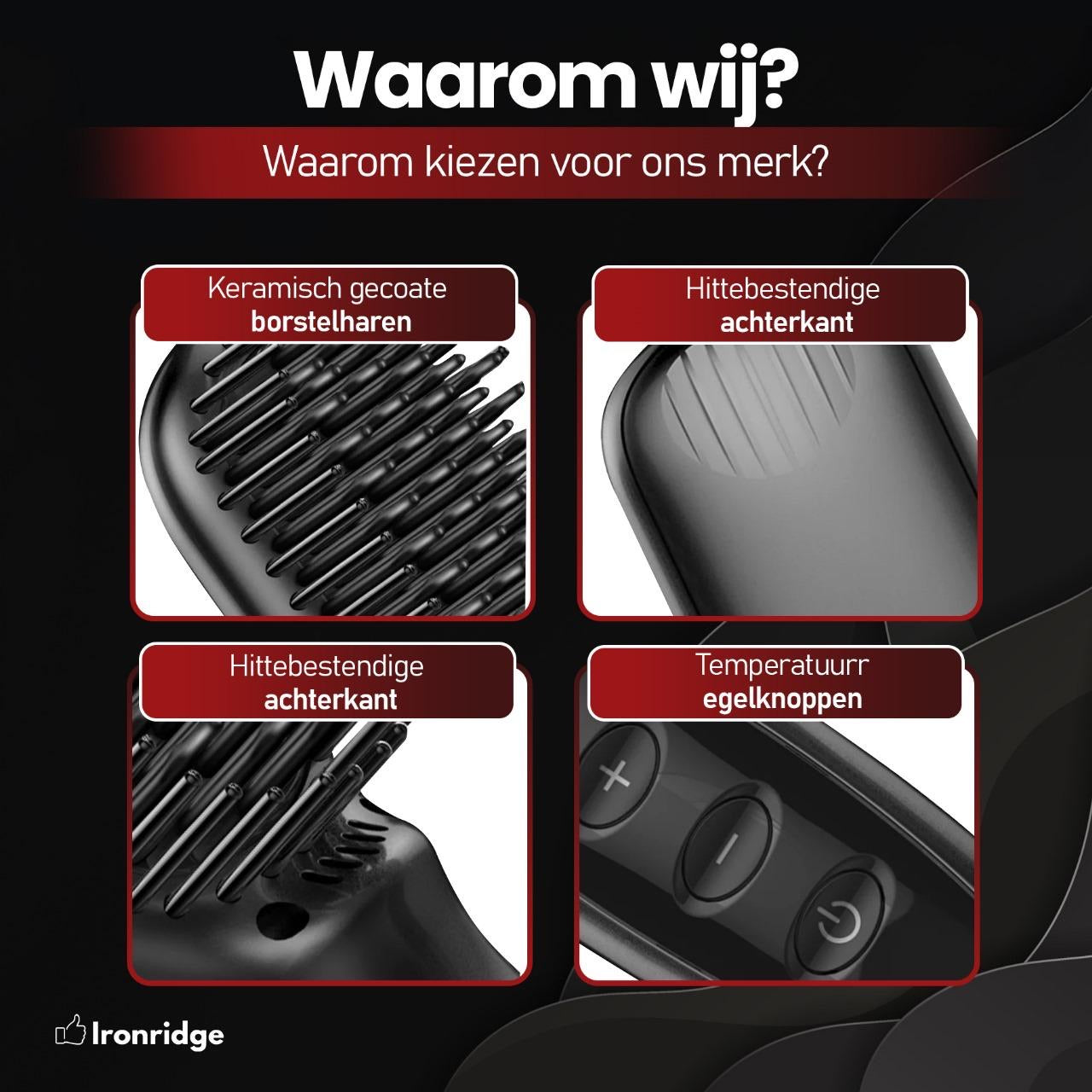 Ironridge® Professionele Haarborstel Premium – Ergonomisch – Antiklit – Voor Nat & Droog Haar – Geschikt voor Alle Haartypes – Voor Glad, Glanzend & Verzorgd Haar – Comfortabel & Duurzaam Design