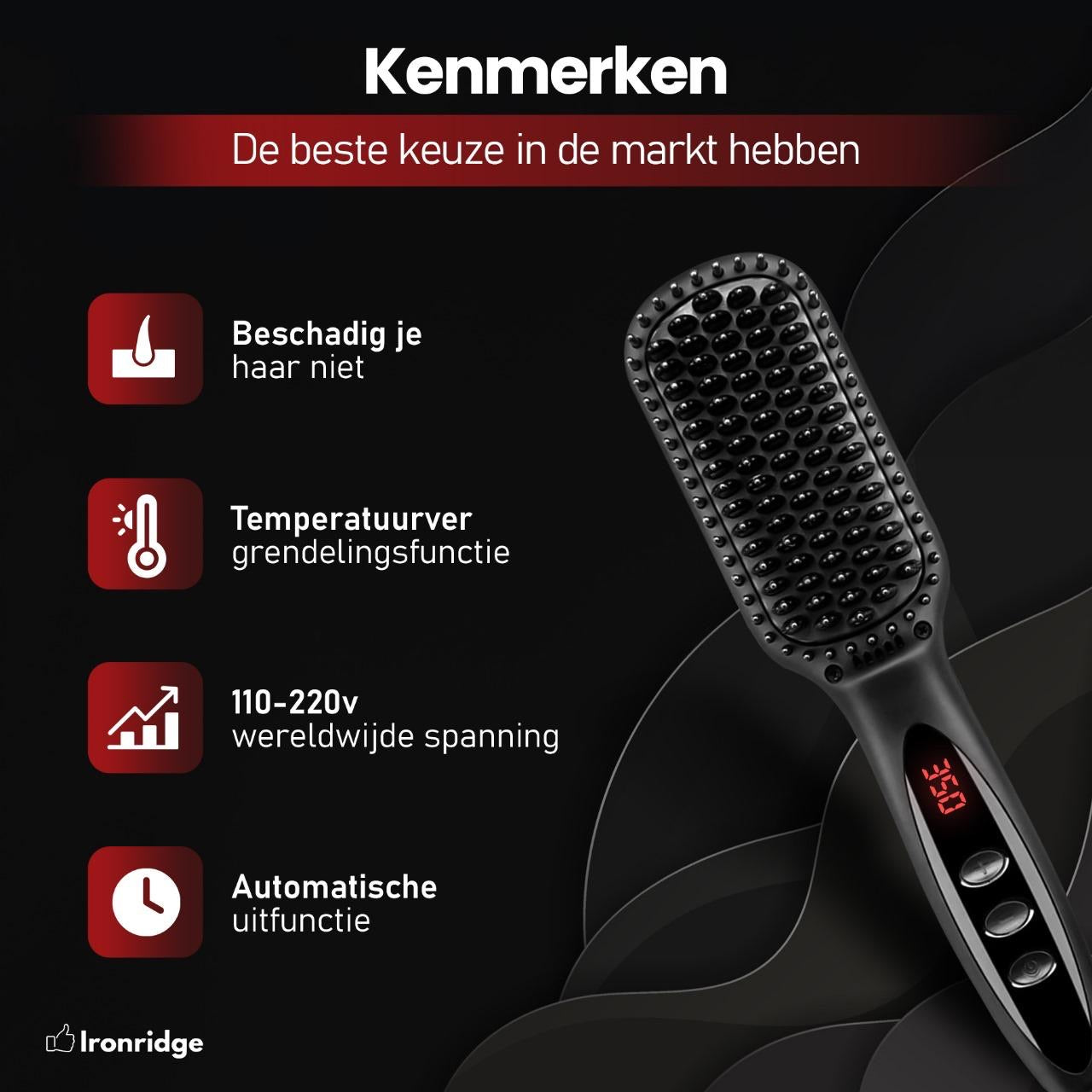 Ironridge® Professionele Haarborstel Premium – Ergonomisch – Antiklit – Voor Nat & Droog Haar – Geschikt voor Alle Haartypes – Voor Glad, Glanzend & Verzorgd Haar – Comfortabel & Duurzaam Design