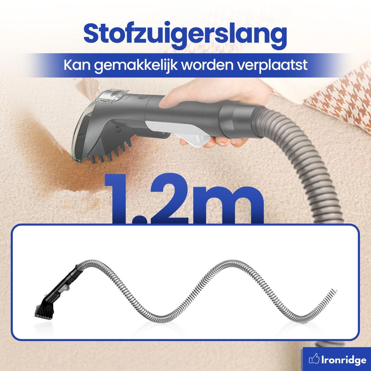 Ironridge® Tapijt- en Bekledingreiniger Premium – Krachtige Reiniging – Met Meerdere Opzetstukken – Voor Vlekken & Diepe Reiniging – Geschikt voor Banken, Tapijten & Autostoelen – Voor een Fris & Schoon Resultaat – Compact & Gebruiksvriendelijk Design