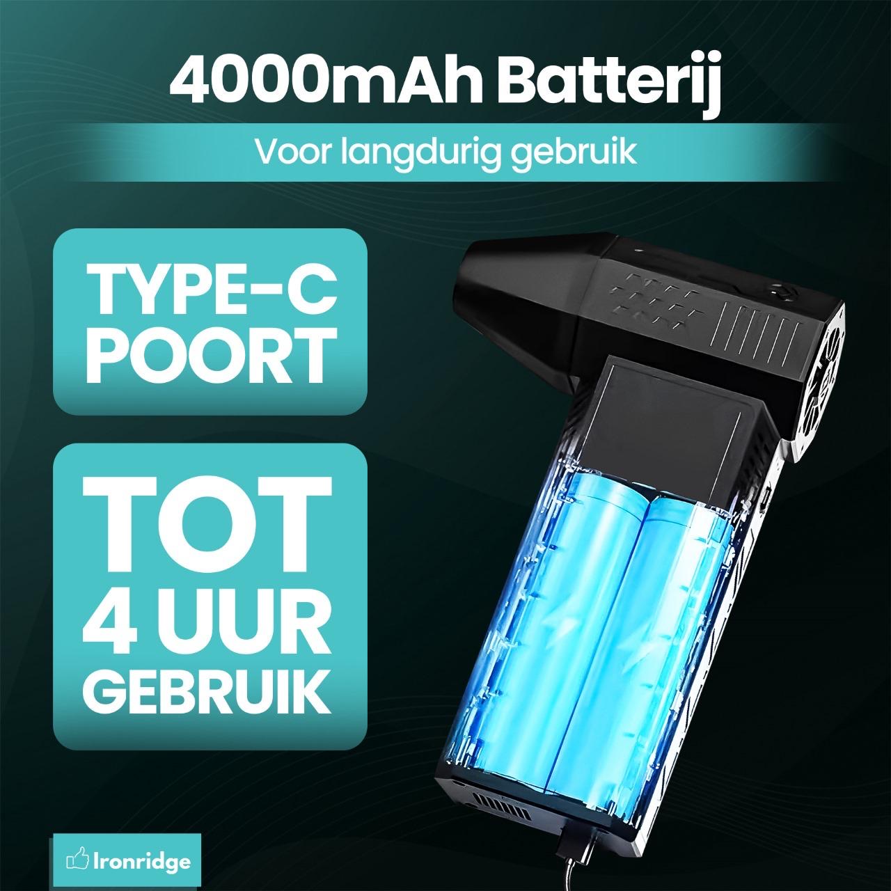 Ironridge® Turbofan Deluxe – Krachtige Luchtstroom – Oplaadbaar – Met Meerdere Snelheden – Compact & Draagbaar – Voor Verkoeling Thuis, Op Kantoor & Onderweg – Stil & Gebruiksvriendelijk Design