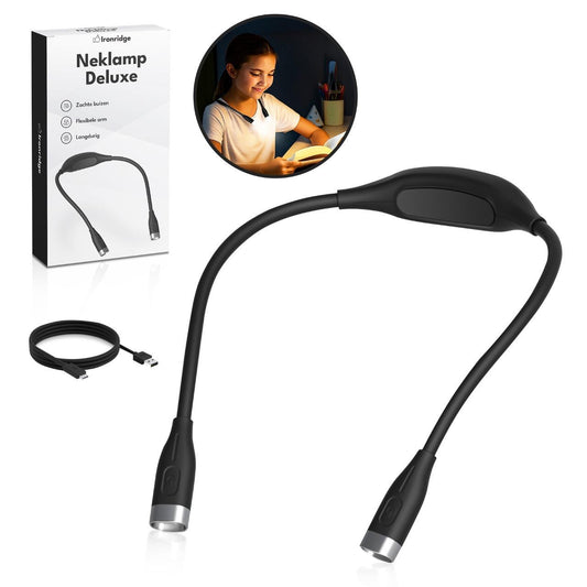 Ironridge® Neklamp Premium – Oplaadbaar – Met 3 Lichtstanden – Flexibele Armen – Handsfree Verlichting – Voor Lezen, Handwerken & Kamperen – Comfortabel & Gebruiksvriendelijk Design
