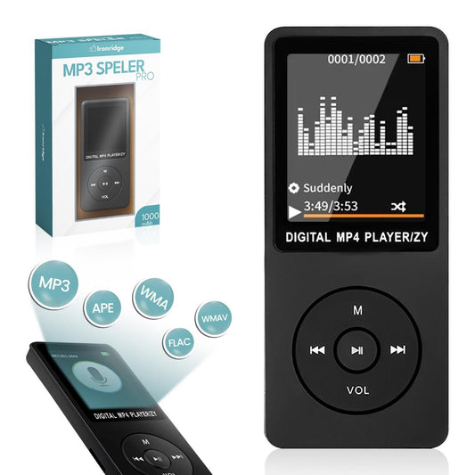 Ironridge® MP3 / MP4 Speler - SD kaart tot 128GB - Ingebouwde Luidspreker, FM Radio, en E-Book Functie - Dicatafoon - Voice recorder - Zwart