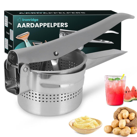 Ironridge® Aardappelpers Pro – RVS – Multifunctioneel – Voor Aardappelpuree, Groenten & Fruit – Stevig & Duurzaam – Professioneel Keukengerei – Zilver