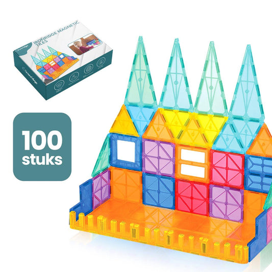 Ironridge® Magnetische Bouwtegels – 100 Stuks – Educatief Speelgoed – Creatief Constructiespeelgoed – Magnetisch – STEM Speelgoed – Voor Kinderen – Transparant & Kleurrijk