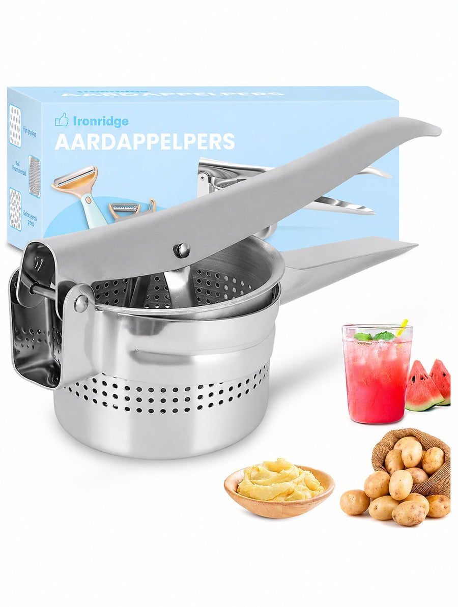 Ironridge® Aardappelpers Pro – RVS – Multifunctioneel – Voor Aardappelpuree, Groenten & Fruit – Stevig & Duurzaam – Professioneel Keukengerei – Zilver