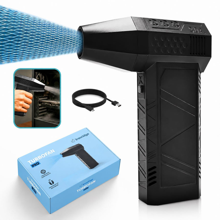 Ironridge® Turbofan Deluxe – Krachtige Luchtstroom – Oplaadbaar – Met Meerdere Snelheden – Compact & Draagbaar – Voor Verkoeling Thuis, Op Kantoor & Onderweg – Stil & Gebruiksvriendelijk Design